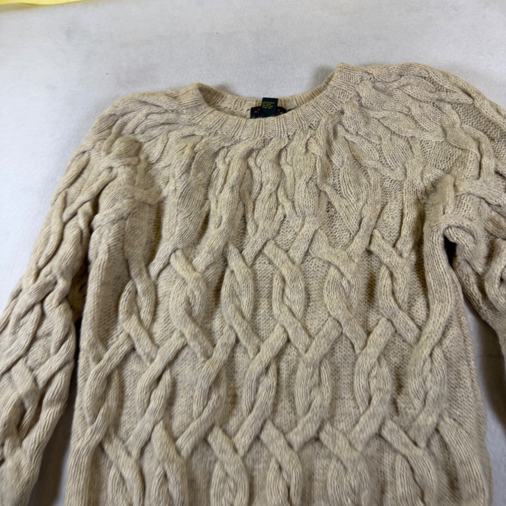 Charter Club Jane Justin 100% Wool Cable Knit Sweater Beige Mens Medium Hand